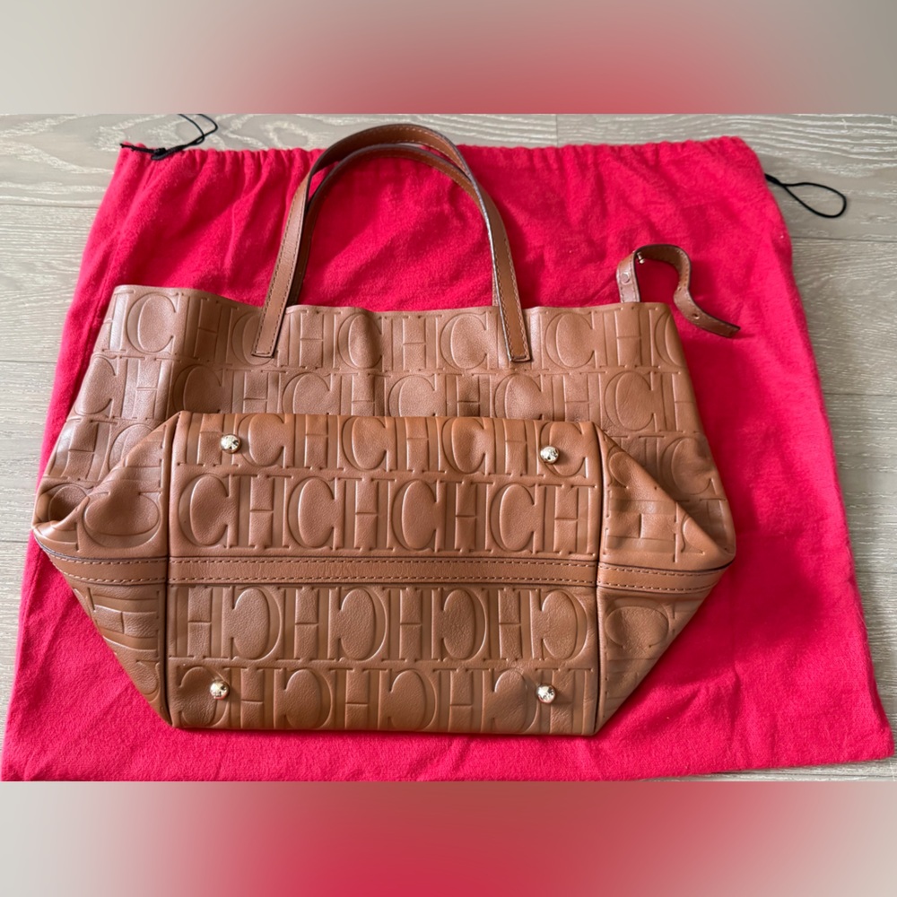 Carolina Herrera Brown Embossed Leather Tote